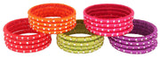 NMII Glass With Silk Thread and Zircon Gemstone Studded Worked Kada Set For Women and Girls
