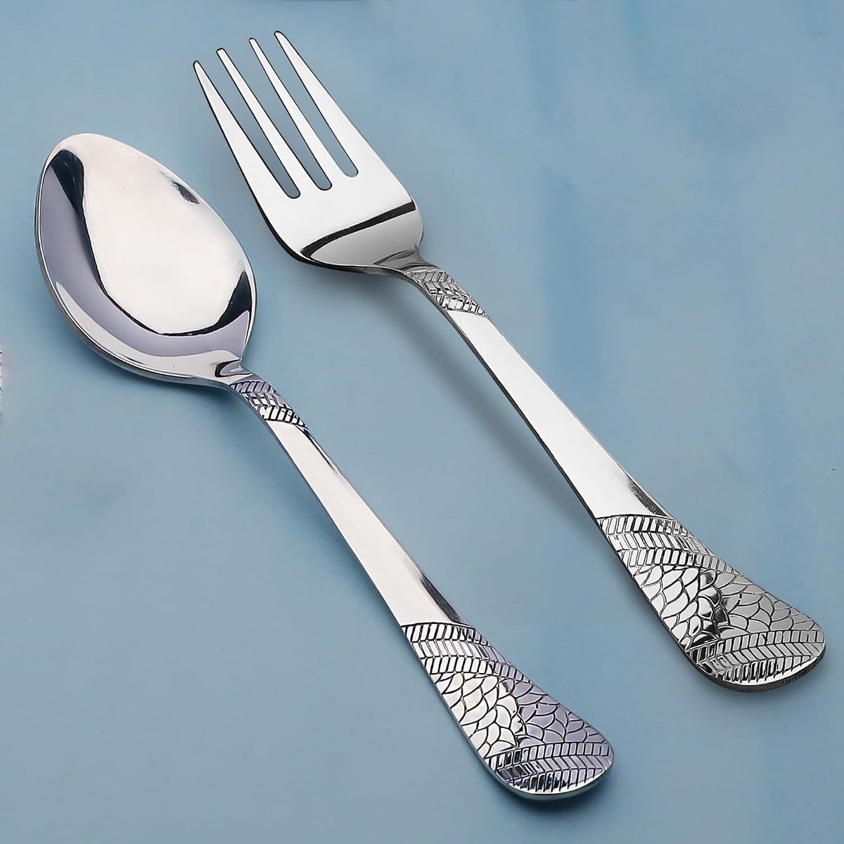 Parage 12 Pieces Stainless Steel Cutlery Set, 18.5 cm, Premium Cutlery for Home & Kitchen, Luxury Dining Tableware Gift for House Warming, Silver Imperial Design (6 Table Spoons & 6 Table Forks)