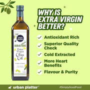 Urban Platter Kratos Cold Pressed Extra Virgin Olive Oil, 1L (Made in Greece, Single Variety Koroneiki Olives, Rich in Anti-oxidants)