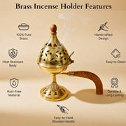 DSH Brass Loban Burner With Handle, Dhoop Dhuni Burner Sambrani Dhoop, Resin & Home Office Temple Prayer Butler (No. 4), Gold, Standard (Lbn-04), Round