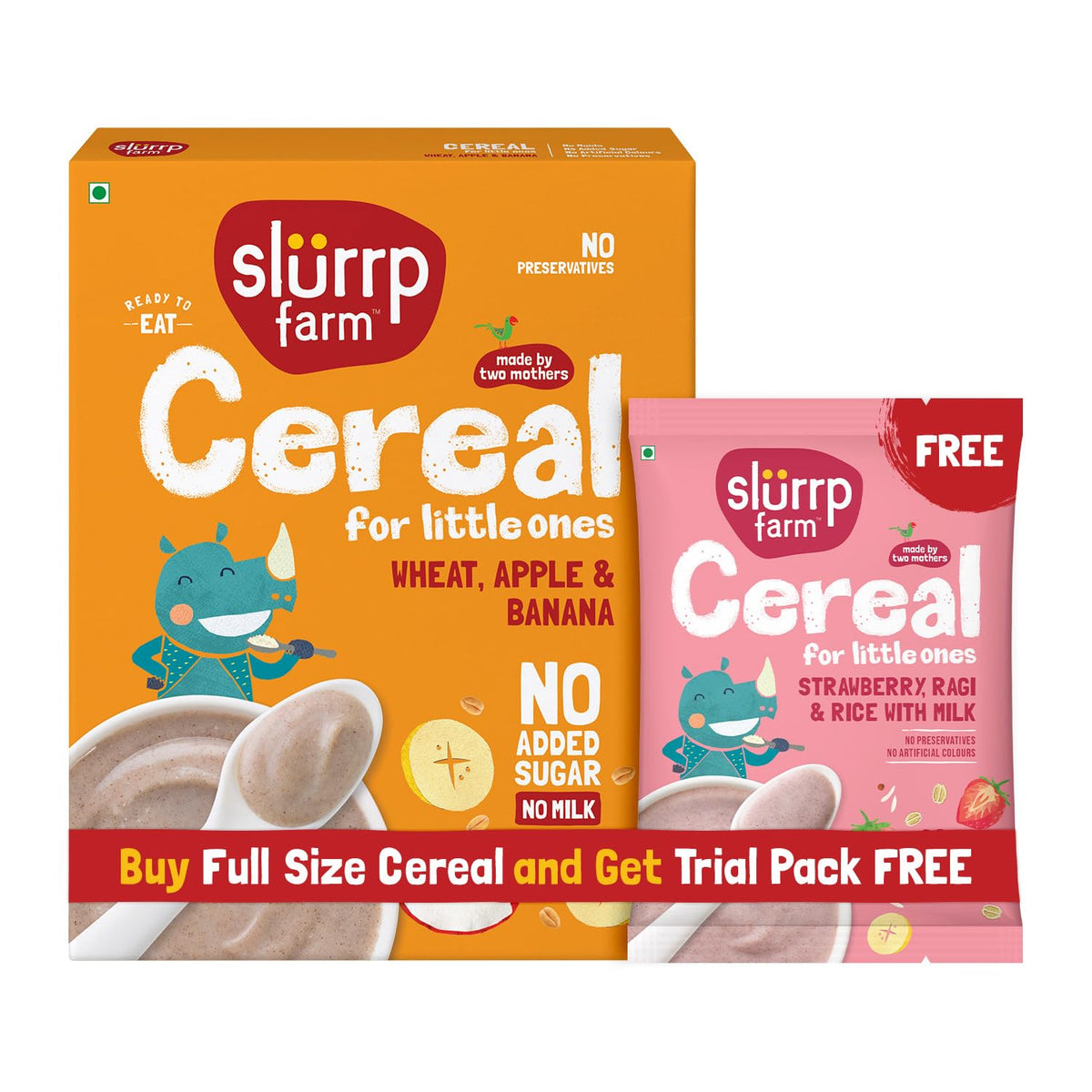 Slurrp Farm No Added Sugar Instant Wheat Apple & Banana Cereal | Free Strawberry Cereal Trial Pack | 300g