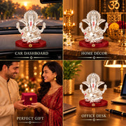 DIVINITI 999 Silver-Plated 4 Hand Ganesha Idol | Ganpati Murti for Car Dashboard, Home, Office & Puja Room | Ganesh Chaturthi & Housewarming Gift with Premium Gift Box | 8 x 8 CM