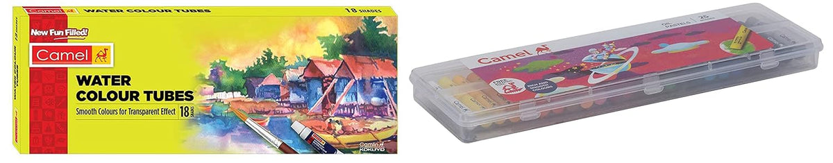 Camel Student Water Color Tube - 5ml Tubes, 18 Shades Oil Pastel with Reusable Plastic Box - 25 Shades