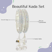 NMII Metal & Gold White American Diamond Stone Latkan Bangles Set For Girls and Women | Bangles with Latkan | AD Bangles | Stylish Bangles For Wedding, Party, Occasion Fashion Jewellery- Set of 2