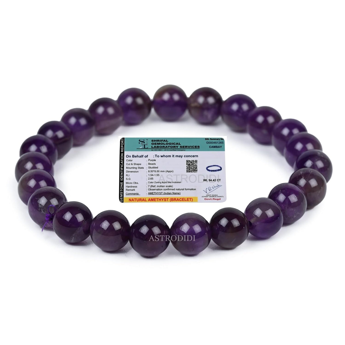 Astrodidi Natural Certified Amethyst Stone Bracelet for help in Promoting Calmness, Relieving Stress and Enhancing Spiritual Awareness | Reiki Feng-Shui Healing Crystal Gemstone Bracelet for Men and Women