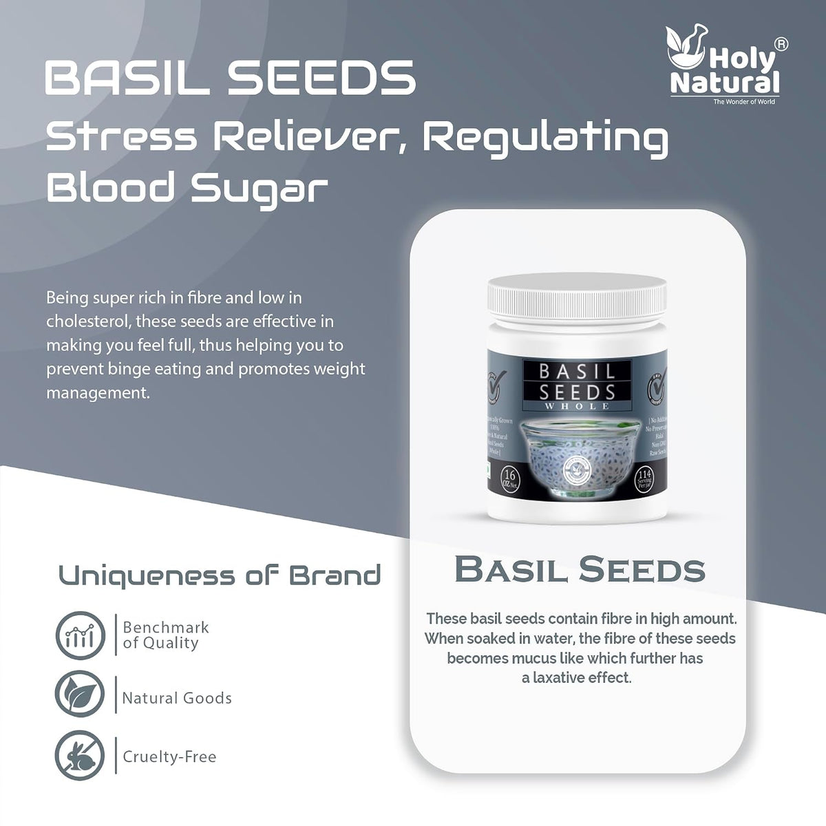 Holy Natural Basil Seed (454gm) Tukmaria, Sabja Seeds, For Salad Dressing, Pasta Topping, Juice, Milk Shake & Cold Drink. Best for Dental Health, Weight Management, Blood Sugar, and Bones.