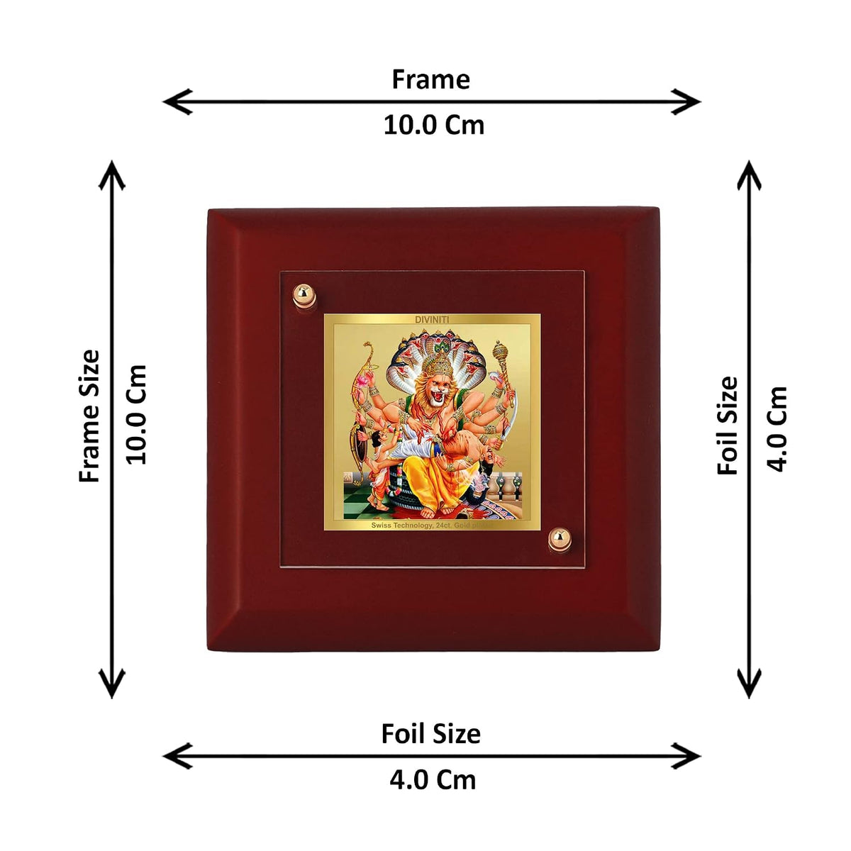 DIVINITI Lord Narasimha 24K Gold Plated MDF Photo Frame|Premium Religious Table Top Frame for Home, Office & Prayer Room|Luxury Spiritual Gift Item for Housewarming, Festive Gifting|10 x 10 CM