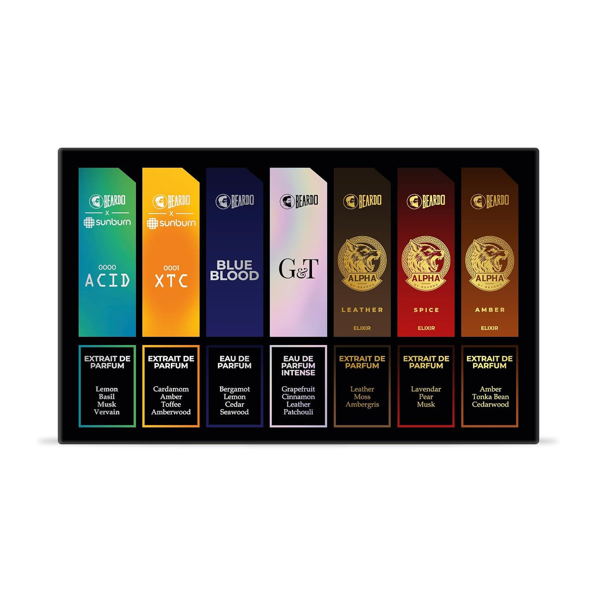 Beardo Seven Deadly Scents Perfume Set for Men | Premium Fragrance Discovery Set | 7 x 8ml Long Lasting Perfumes | Luxury Perfume Sampler | Travel Friendly Gift Pack | Husband, Boyfriend, Brother & Men | Wedding, Birthday & Festival Gift
