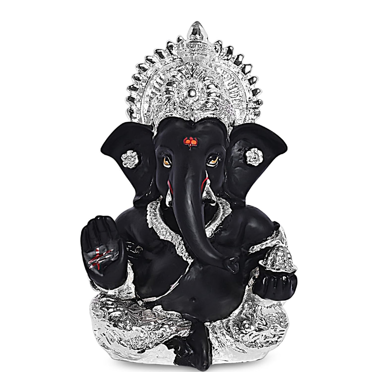 DIVINITI 999 Silver Plated Resin Lord Ganesha Idol for Car Dashboard, Tabletop|Ganesh Statue for Good Luck and Success|Ganpati Murti for Home Decor Mandir, Office Desk Puja Gift Black (8.4x4.2cm)