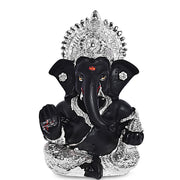 DIVINITI 999 Silver Plated Resin Lord Ganesha Idol for Car Dashboard, Tabletop|Ganesh Statue for Good Luck and Success|Ganpati Murti for Home Decor Mandir, Office Desk Puja Gift Black (8.4x4.2cm)