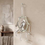 KridayKraft Silver Plated Tikona Parrot Metal Hanging Décor with Chains and Bells | Traditional Indian Wall Hanging Showpiece for Living Room, Home Entrance & Vastu (22 cm x 12 cm)