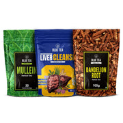 BLUE TEA - Combo of Mullein Tea (30 Teabags), Liver Cleanse (30 Teabags), Dandelion Root Tea (100g)