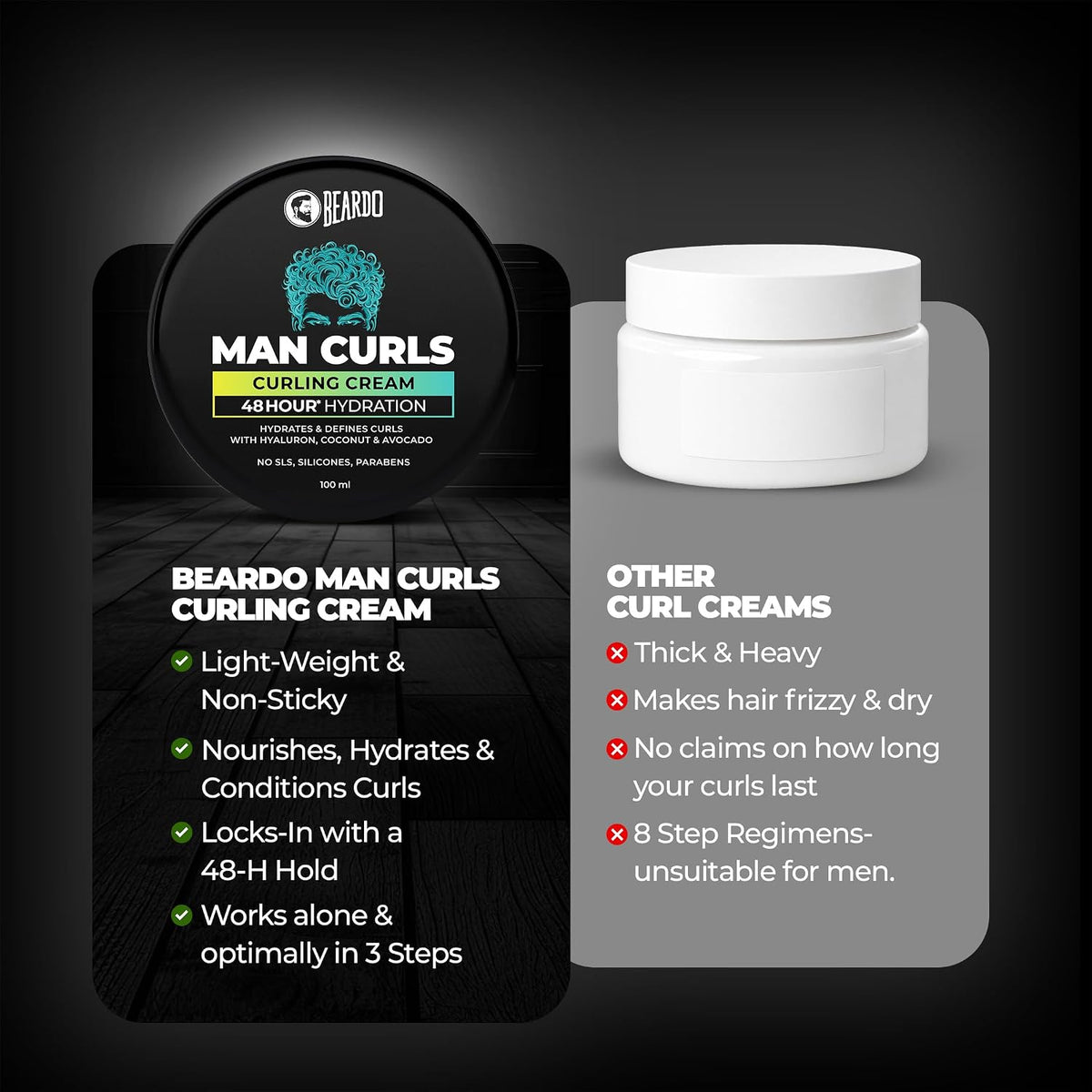 Beardo Man Curls Curling Cream for Men | Super-Defining & Hydrating | Long-lasting Frizz Control | Infused with Hyaluron, Avocado & Coconut | Non-Sticky | Retains hair-moisture | 100g