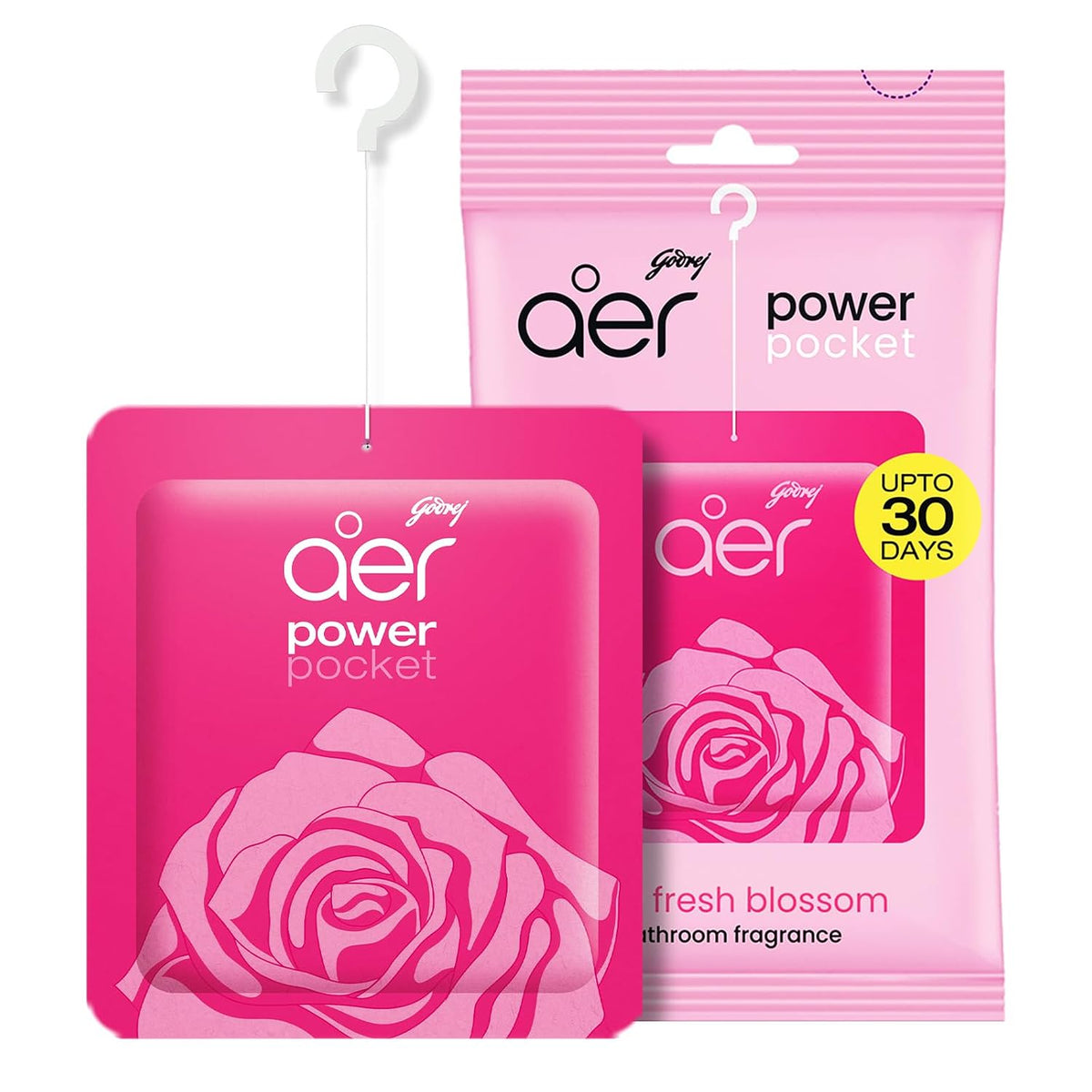 Godrej aer Power Pocket Bathroom Freshener – Rose Fresh Blossom (10g) | Lasts up to 30 days | Germ Protection