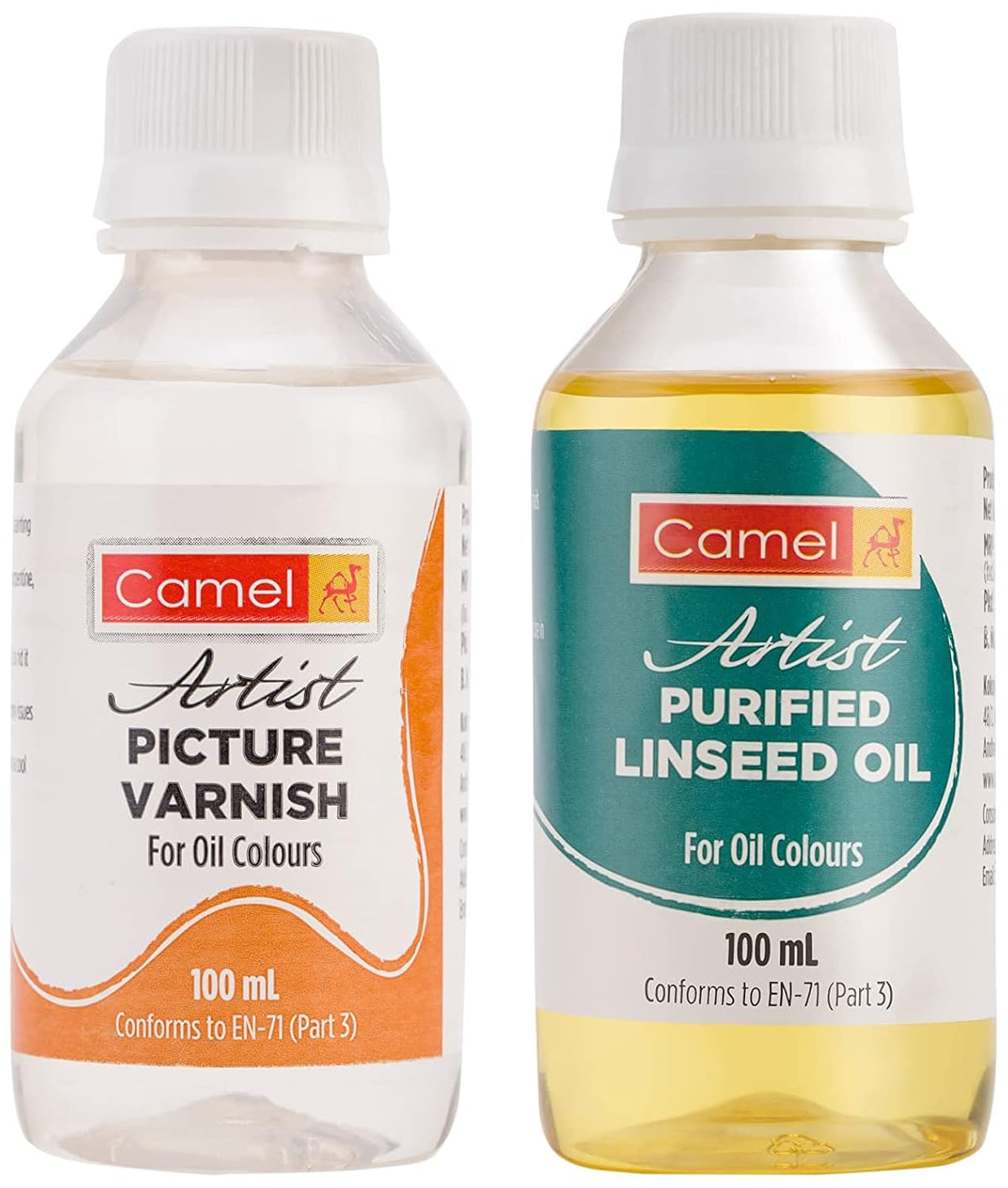 Camel Artist Picture Varnish for Oil Colour (Off-White) & Purified Linseed Oil for Colour (Yellow)