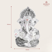 DIVINITI 999 Silver Plated Ganpati Idol with Silver Antique Finish | Ganesha murti for Car Dashboard |Ganesh Statue for Car Accessories Figurine Murti for Puja (8.89 x 5.08 cm) (Silver), Religious