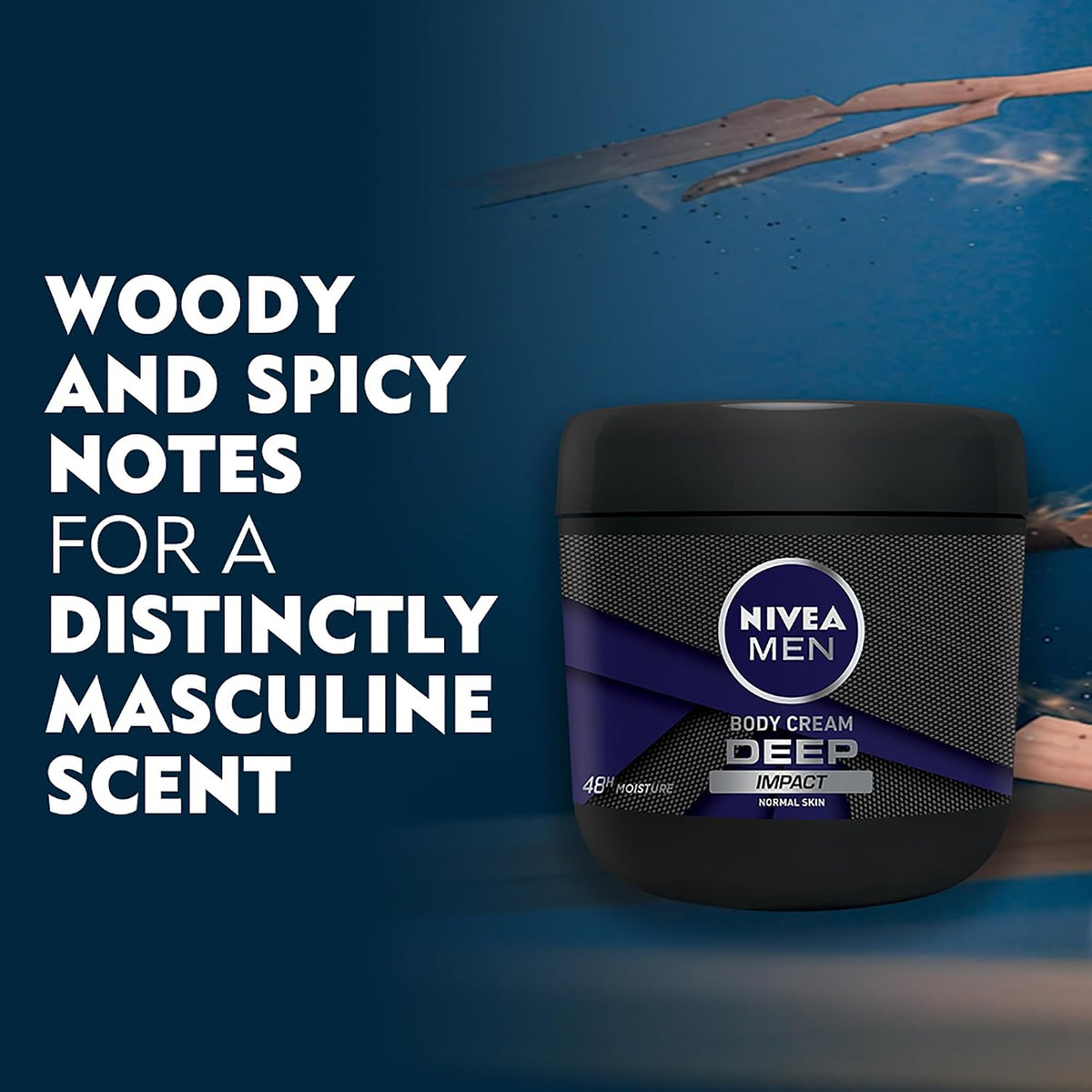 NIVEA MEN Deep Impact Body Cream with Black Carbon, 48H Intensive Moisture, Woody & Spicy Scent, for Normal Skin, 400 ml