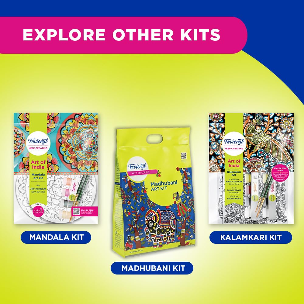 Fevicryl Pichwai Art kit| Learn Art of Rajasthan with Painting Kit Comes with Pre-Printed MDF Boards, Rhinestones, Acrylic Paints, Brushes| Gift for Art Lovers & Beginners, Ideal Gift for Sister
