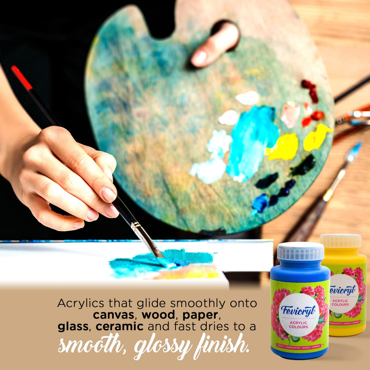 Fevicryl DIY Self Painting Art of India Kit & Pidilite Acrylic Colour, Yellow Chrome Acrylic Paint, 500 ml