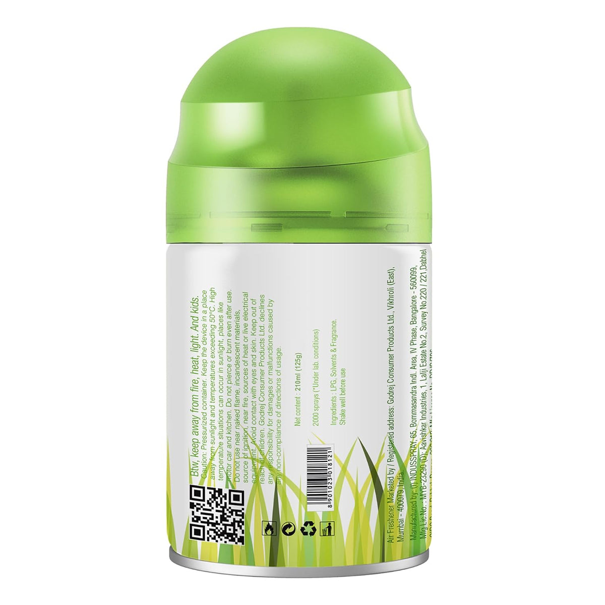 Godrej aer Matic Automatic Room Fresheners Refill Pack | Fresh Lush Green | 2000 Sprays Guaranteed | Lasts up to 60 days (210ml)
