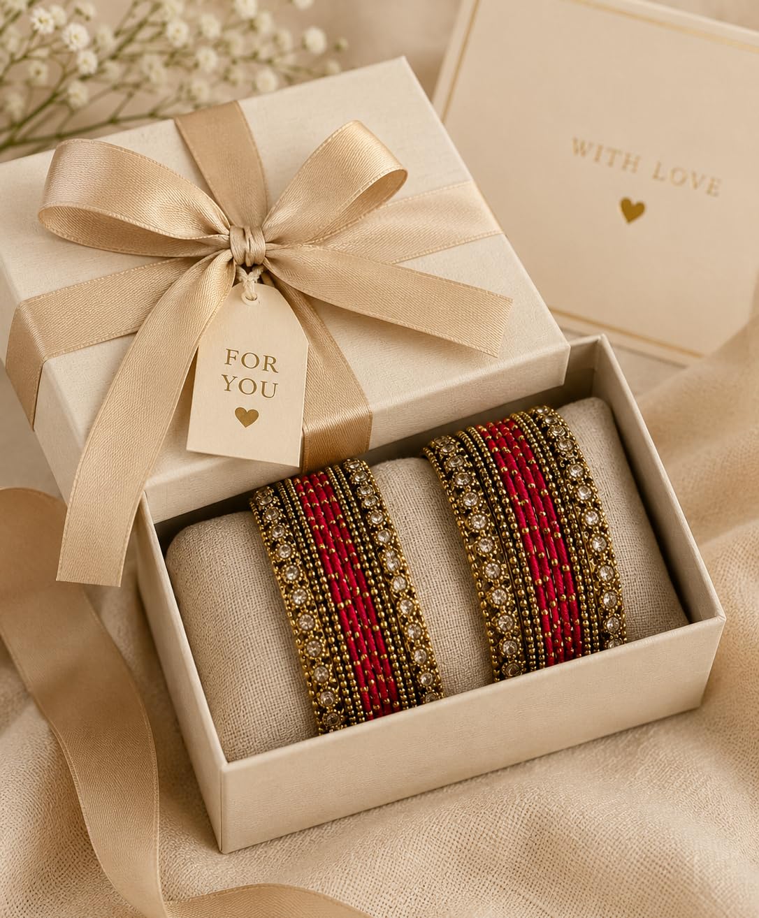 NMII Red Metal Bangle Set for Women