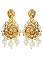 Priyaasi Gold-Plated AD & Kundan Studded Floral Pattern Teardrop Shaped Earrings