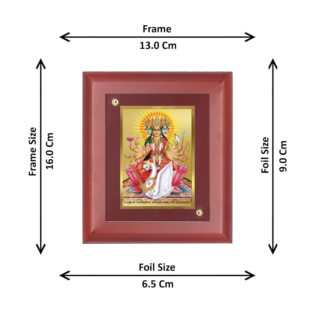 DIVINITI 24K Gold Plated Maa Gayatri Photo Frame | Premium Religious Gift & Spiritual Home Decor | MDF Gold Foil Frame for Pooja Room, Mandir, Wall & Gifting | 16 x 13.5 CM