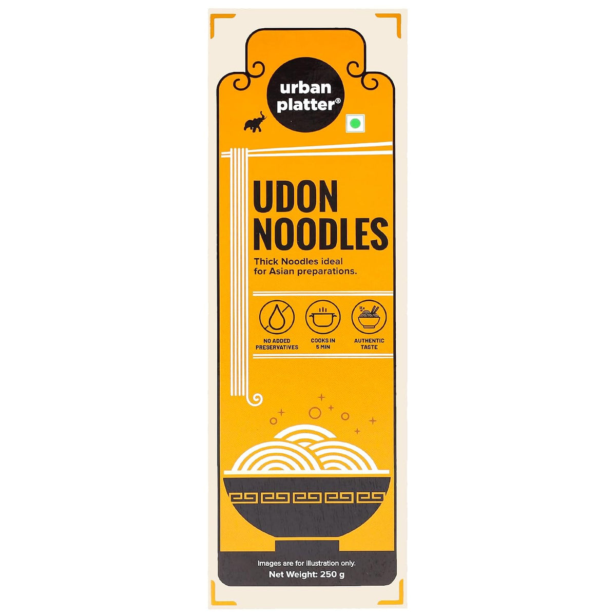 urban platter Udon Noodles, 250G (Thick Wheat Noodles, Ideal For Asian Preparations, No Added Preservatives), Preservative Free, 0.25 Kg