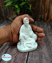 SHINDE EXPORTS shirdi saibaba Idol Marble/saibaba Idol for car Dashboard 11 cm (White Lacquered dwarkamai)