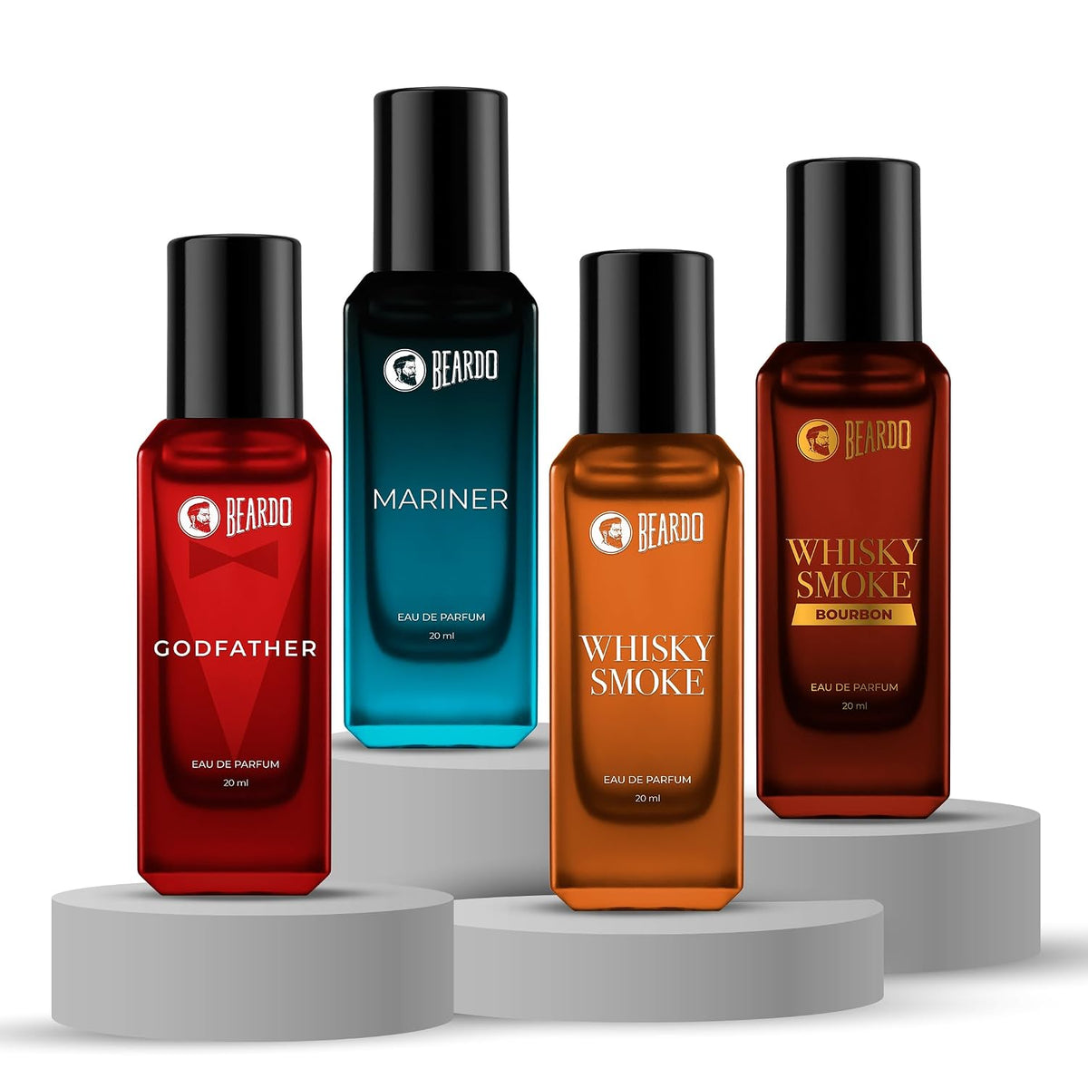 Beardo The Ultimate 4 – Whisky Smoke, Bourbon, Godfather & Mariner Perfume Set for Men (20ml x 4) | Long Lasting Fragrance | Long Lasting Perfume for Men | Gift for Men | Gift for Friend