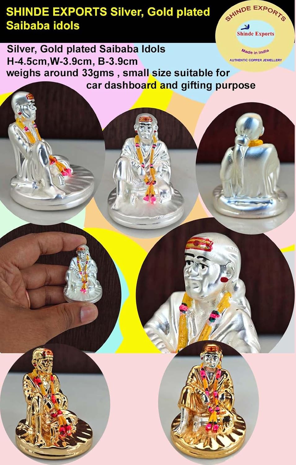 SHINDE EXPORTS Gold Silver Plated Shirdi Saibaba Marble Idol Statue Small 4.5m (Silver Plated)
