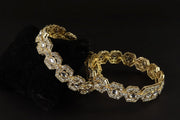 NMII Designer Gold Metal Bangles Set For Women & Girls Adorned with Zircon Diamonds | Premium Bridal Women's Bangles Kangan | Chuda Kada Golden For Wedding, Party, Occasion Jewellery- Set of 2 Bangle