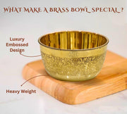 DSH Brass Bowl Pure Brass Embossed Design Lunch Bowl (Set of-2) Tableware and Serveware for Home Hotel Restaurant.(KATORI-DANAach-2P)