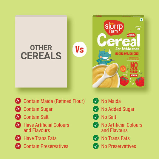 Slurrp Farm No Added Sugar Instant Moong Dal Khichdi for Little Ones | No Salt, No Milk | Healthy Cereals for Kids with Real Vegetables | Great for Travel | Easy to digest, 200g