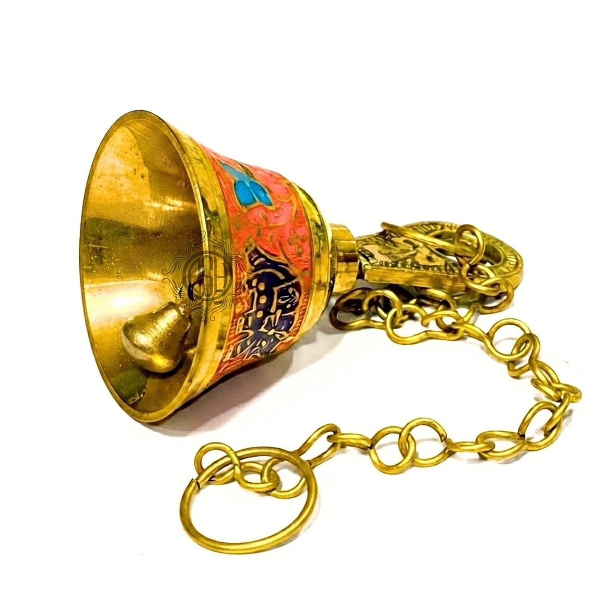DSH Pure Brass Hanging Bell with Chain for Temple Mandir Door Home Decorative Ringing Bell (Orange, 1)