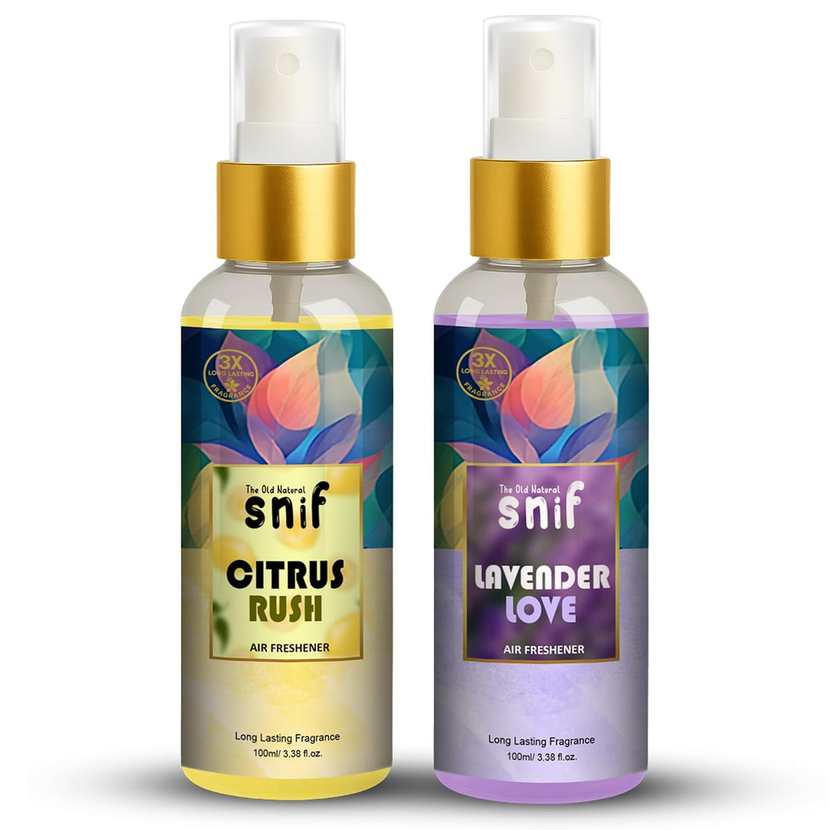 The Old Natural Snif Citrus Rush & Lavender Love Air Freshener Spray – 200ml | Uplifting Floral Aroma, Natural Air Freshener for Home, Office & Car Pack of 2 - Combo
