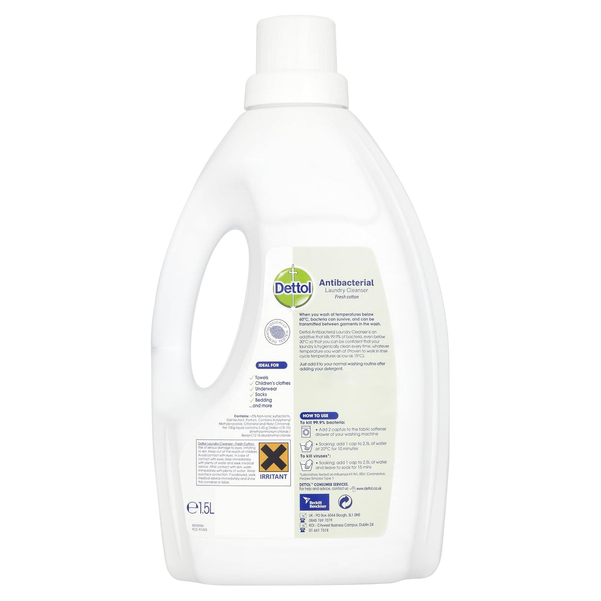 Dettol Anti Bacterial Fresh Cotton Liquid Laundry Sanitiser Cleanser - 1.5 L