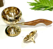 DSH Brass Loban Burner with Handle, Dhoop Dhuni Burner Sambrani Dhoop, Resin & Home Office Temple Prayer Butler. (Big)