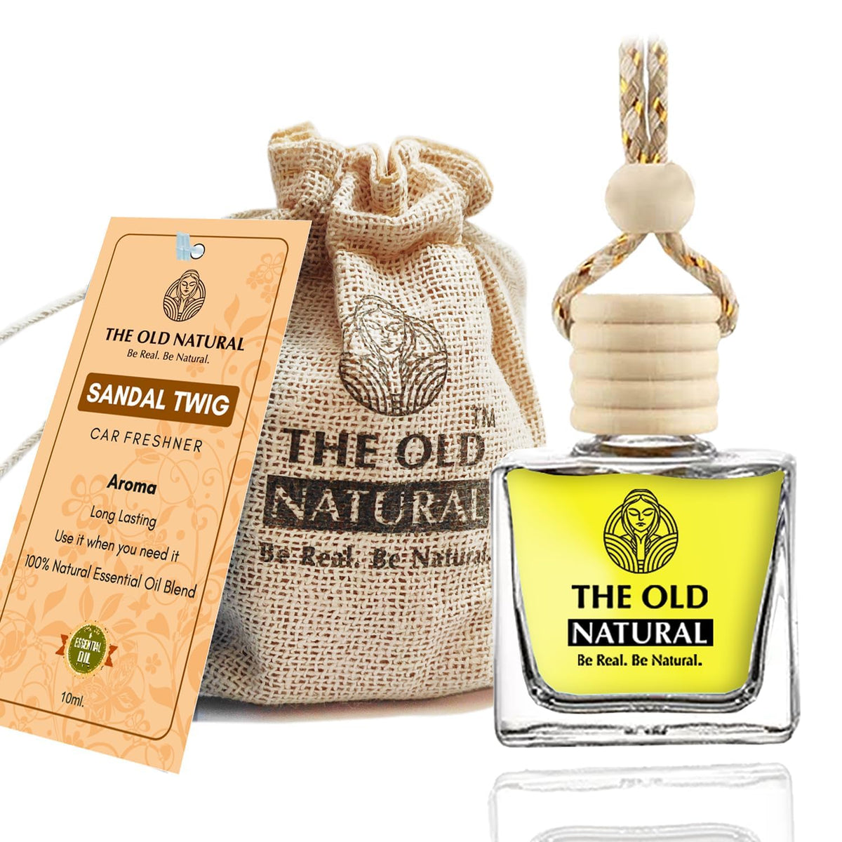 The Old Natural Car Perfumes with Essential Oils Fragrance in Glass bottle with Wooden Diffuser Lid | 10ml (Sandal Twig - Pack of 1, 10ml)