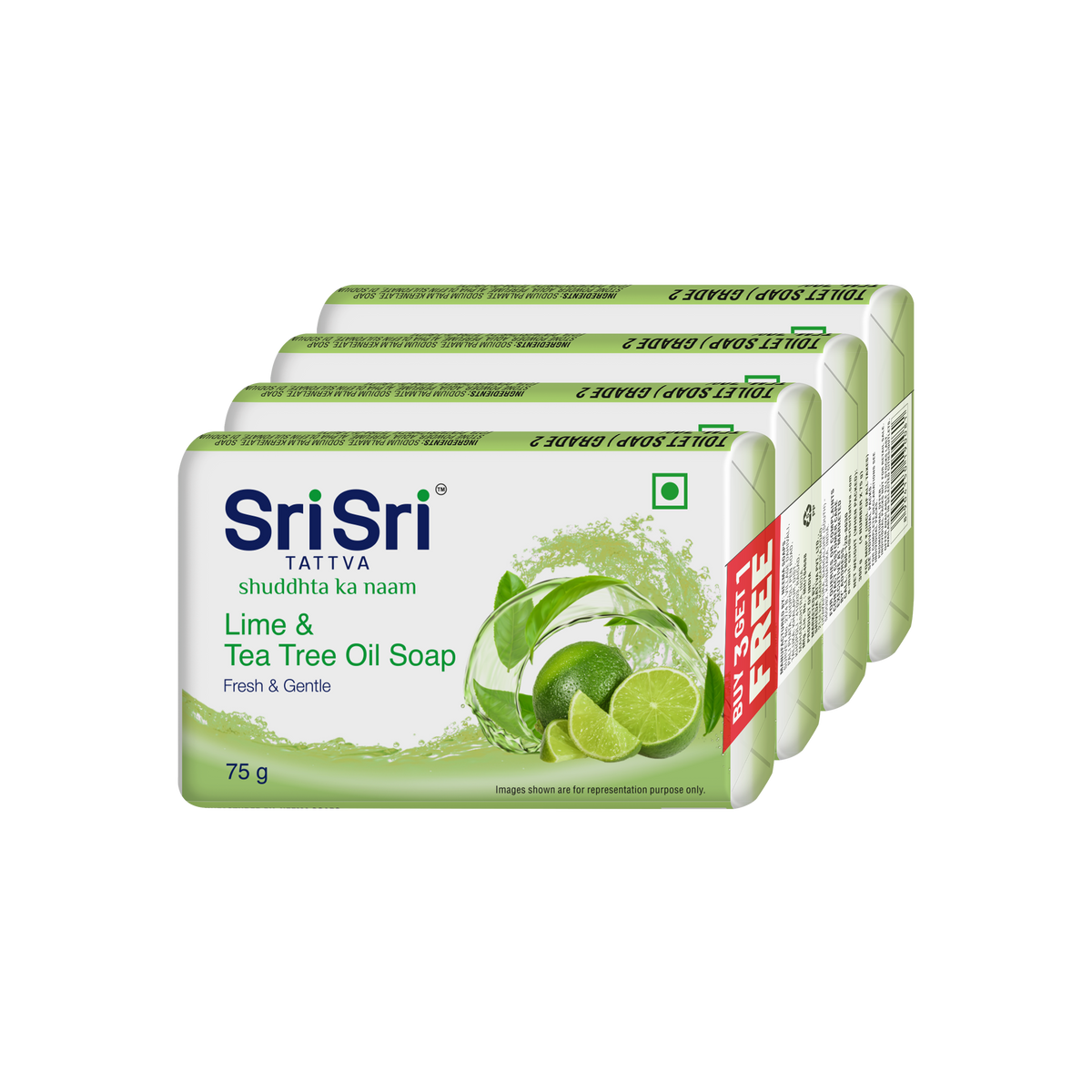 Sri Sri Tattva Lime & Tea Tree Oil Soap | Fresh & Gentle | 75 g Each