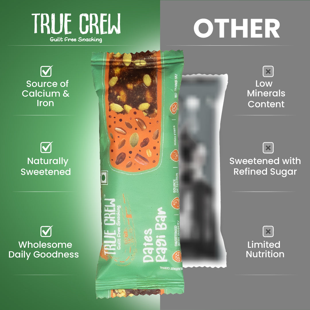 Sri Sri Tattva TRUE CREW - Dates Ragi Bar, 25 g Each (Pack of 10)