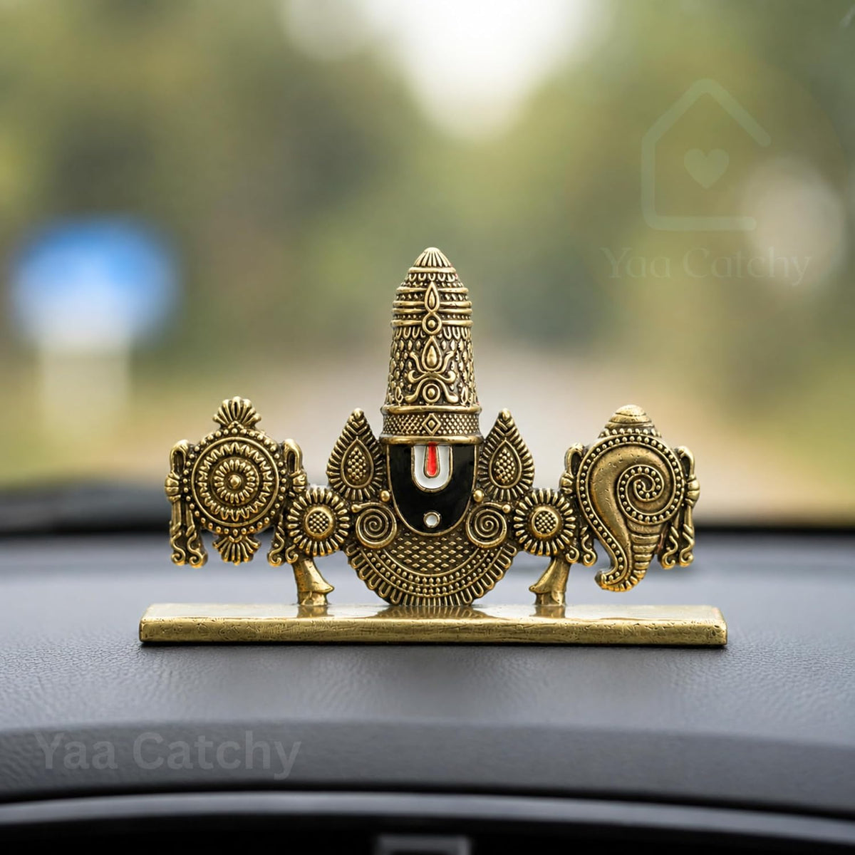 YaaNatural Yaa Catchy Lord Venkateswara Balaji Idol | Double-Sided 360° Design | Premium Antique Gold Resin Tirupati Balaji Murti | Car Dashboard, Home Temple, Office Desk & Pooja Decor | Spiritual Gift