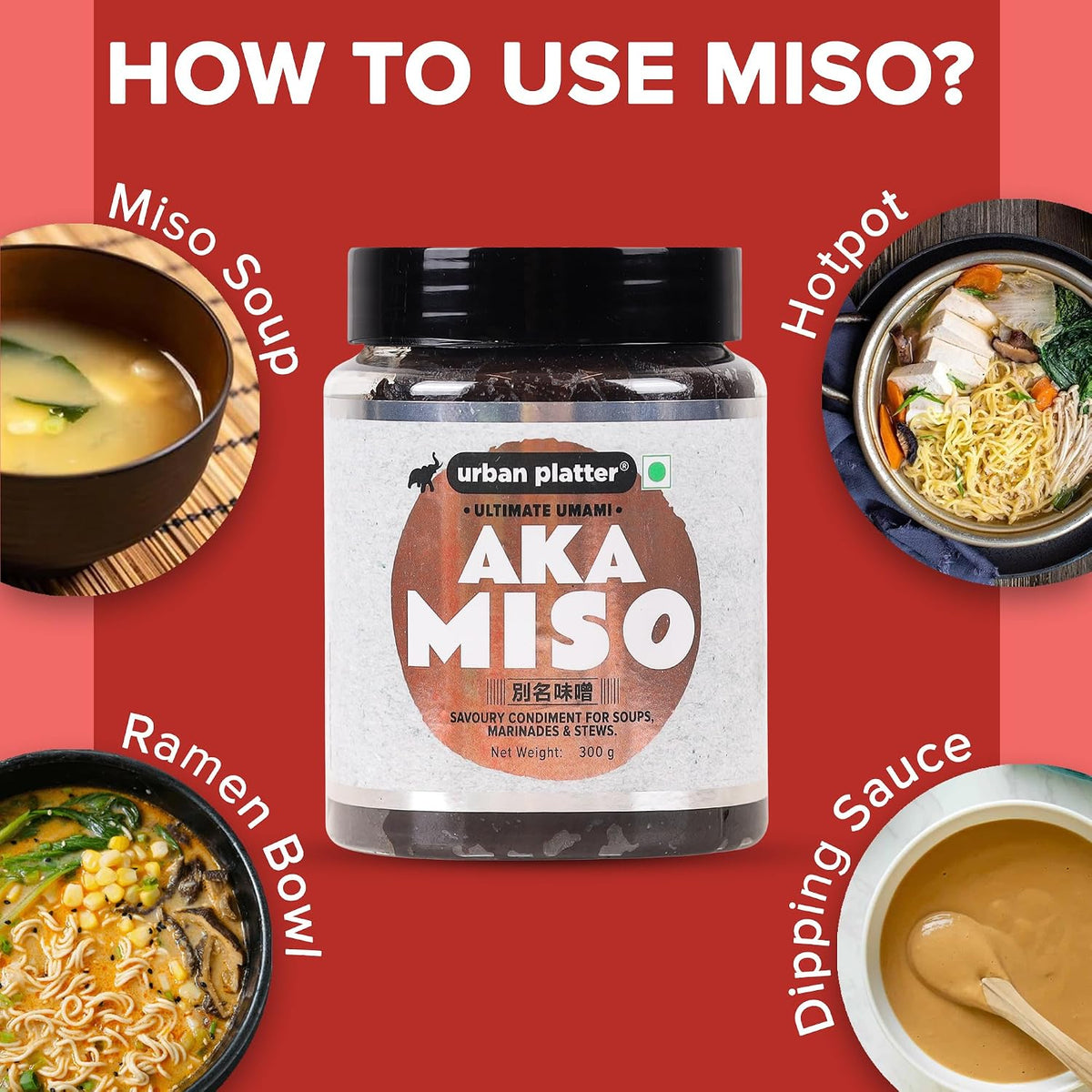 Urban Platter Aka Miso Paste, 300g (Dark Miso | Fermented Soybean Paste | Preservative-Free | Deep Umami Flavor)