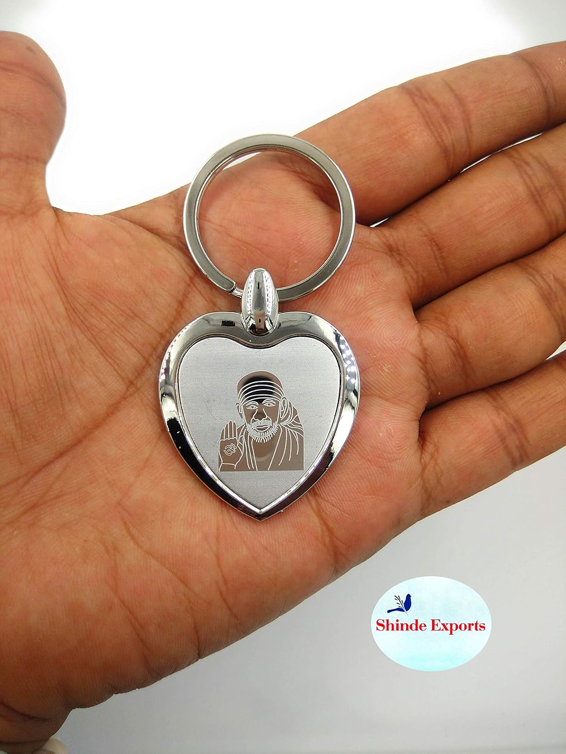 SHINDE EXPORTS Shirdi Sai Baba Stainless Steel Key Chains for car, Home and Bike (Heart Design)
