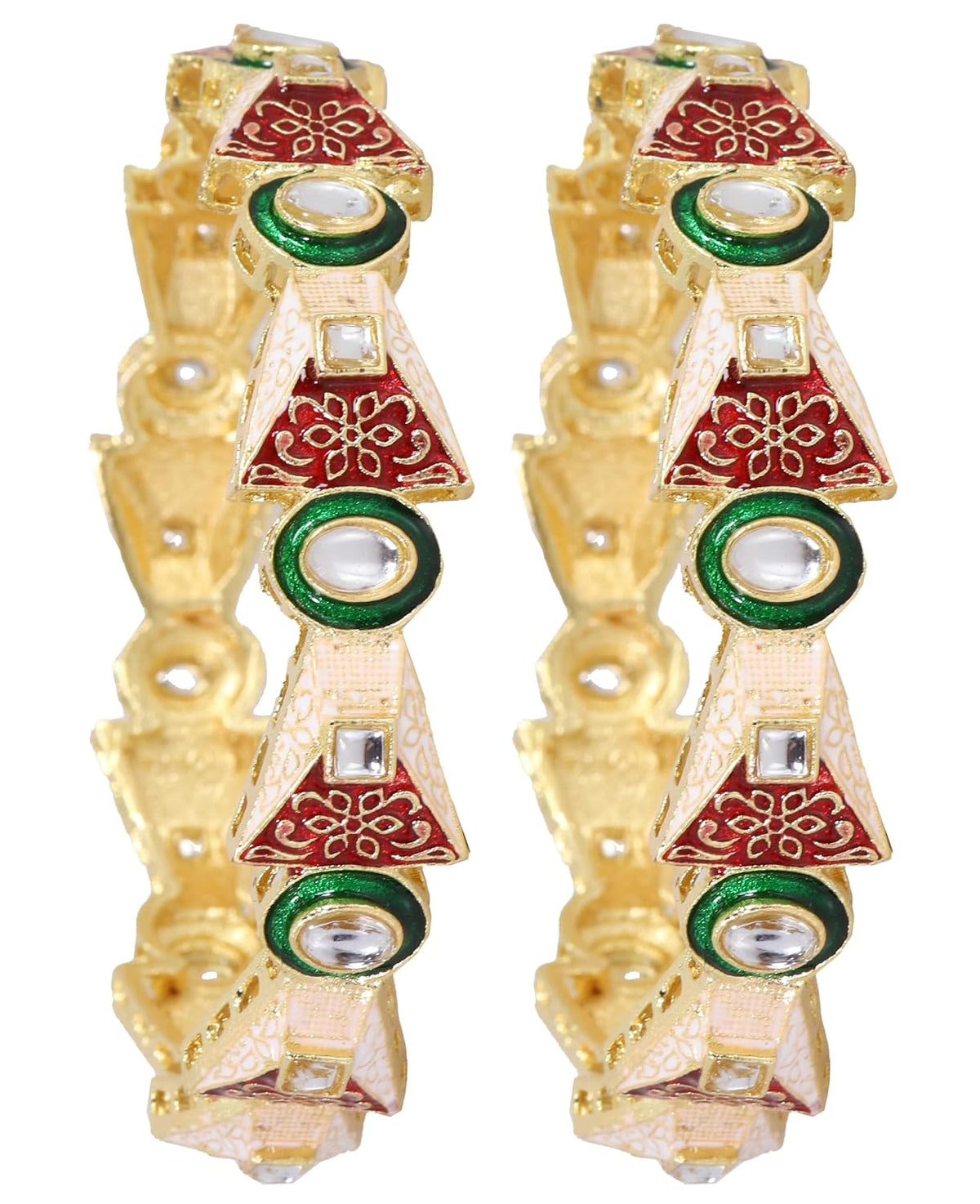 NMII Traditional Gold Plated Metal Meenakari Bangles Kada Set For Women & Girls with Kundan Stone | Women's Bangles | Premium Kada Set For Wedding, Party, Ocassion Fashion Jewellery- Set of 2
