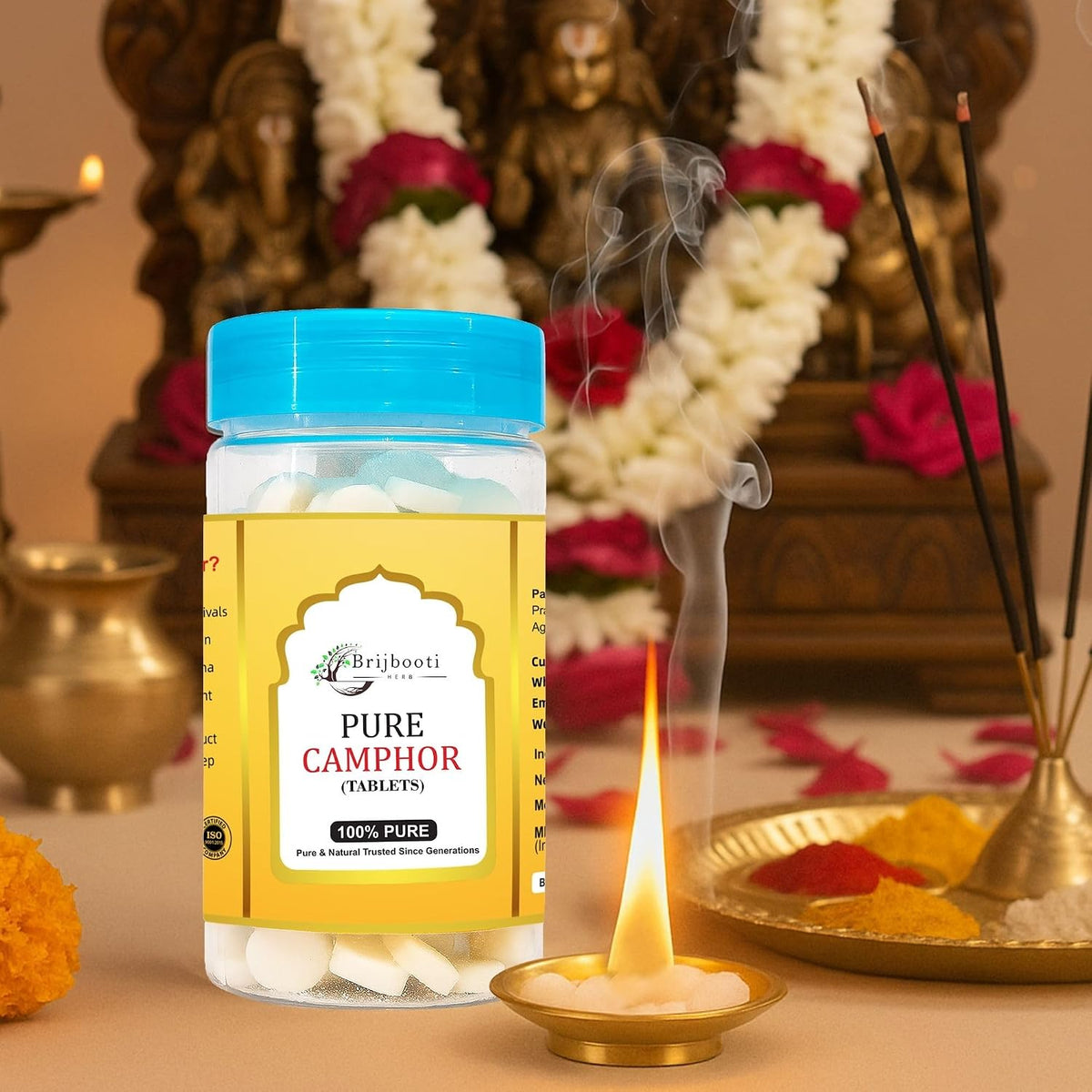 Brijbooti Pure Camphor Tablets 100g | Kapoor for Pooja | camphor tablets for diffuser | kapoor tablets with Refreshing Fragrance | No Residue