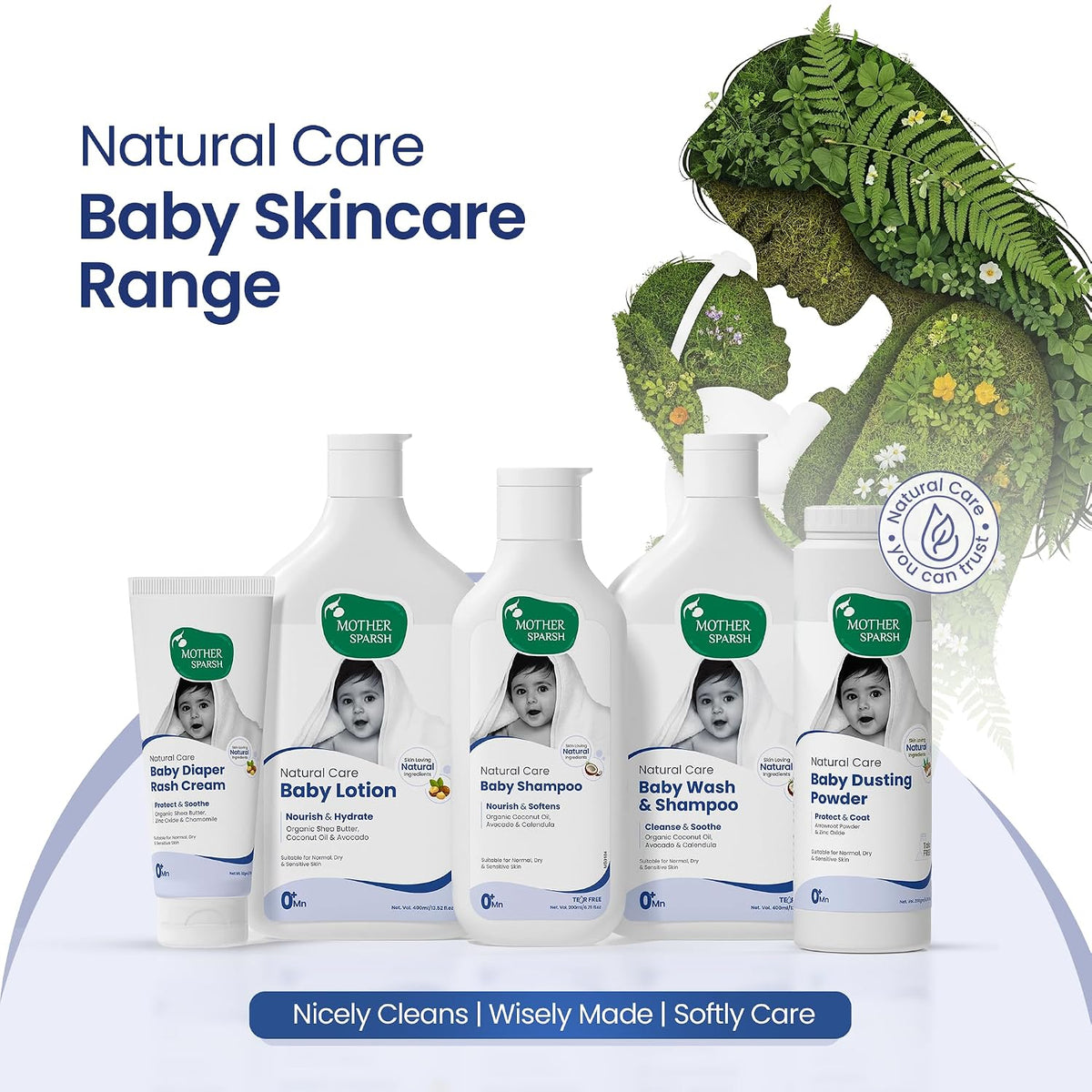 Mother Sparsh Natural Care Baby Shampoo-200ml | Tear Free Shampoo for Babies With Organic Coconut Oil, Calendula & Avocado | Suitable for Newborn Sensitive Skin