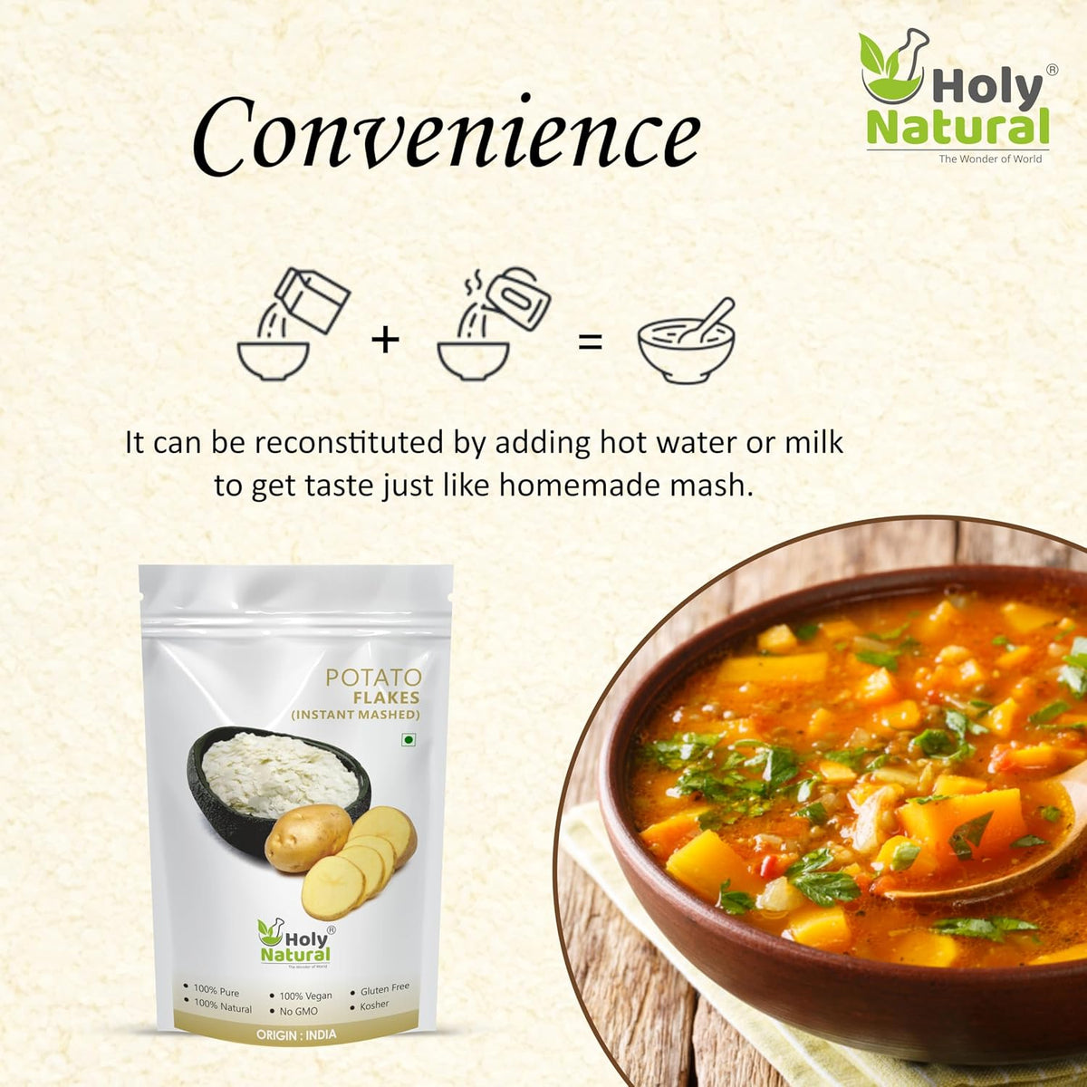 Holy Natural - The Wonder of World Potato Flakes(Dehydrated)-1 Kg|Instant Aaloo Mashed