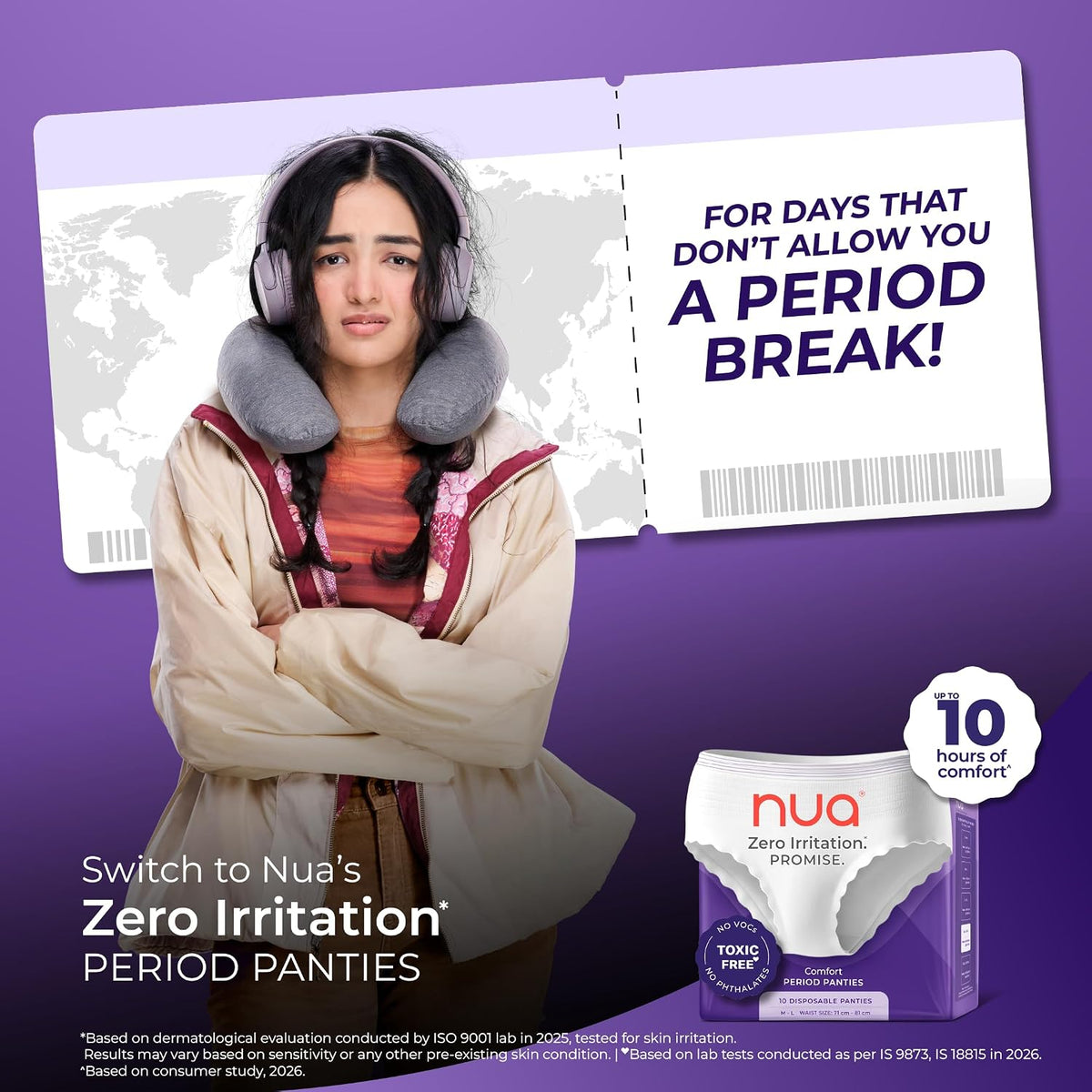Nua Comfort Disposable Period Panties (M-L) | Pack of 10 Panties | Disposable | 360° Coverage | Zero Irritation | 4x Comfort | For Heavy Flow | No rashes | Leakproof | Seamless | 100% Toxic-Free, Dermatologically Tested
