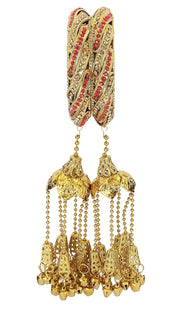 NMII Non-Precious Metal Base Metal with Zircon Gemstone Or Leaf Shaped Beads and Flower Shaped Glossy Finished Kada Set For Women and Girls